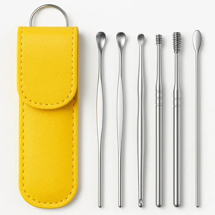 Premium 6-Piece Stainless Steel Spiral Ear Wax Removal Cleaner Tool Set with Holster