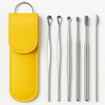 Premium 6-Piece Stainless Steel Spiral Ear Wax Removal Cleaner Tool Set with Holster